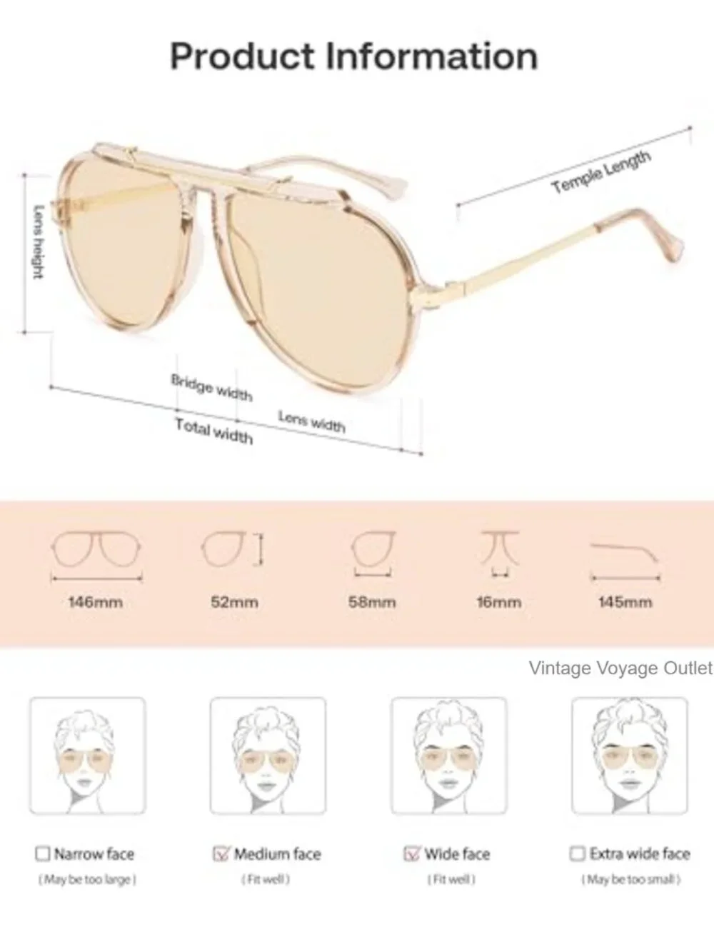 Retro Oversized Aviator Sunglasses UV400 Polycarbonate Vintage Square Shades